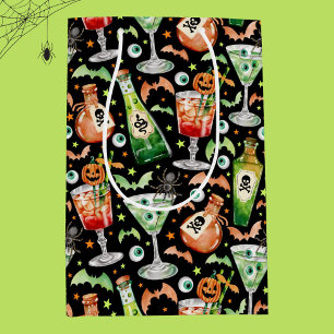 Sac Cadeau Moyen Cocktails et potions d'Halloween orange et vert
