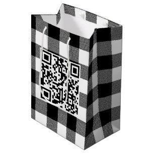 Sac Cadeau Moyen Code QR Anniversaire sur Buffalo PLaid