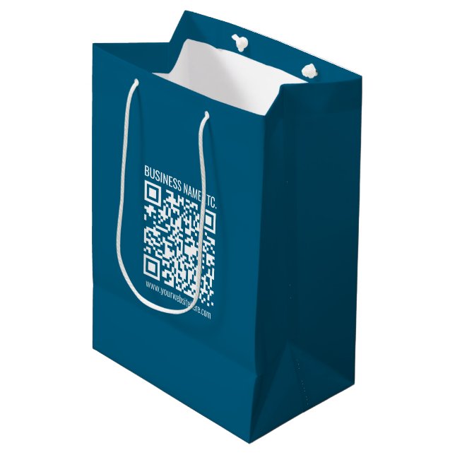 Sac Cadeau Moyen Code QR bleu océan modifiable (Devant Angle)