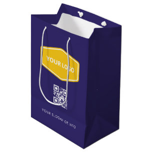 Sac Cadeau Moyen Code QR personnalisé et logo commercial bleu foncé