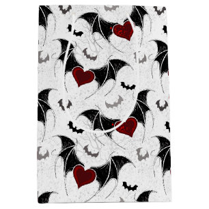 Sac Cadeau Moyen Coeur d'Halloween avec ailes de chauve-souris noir