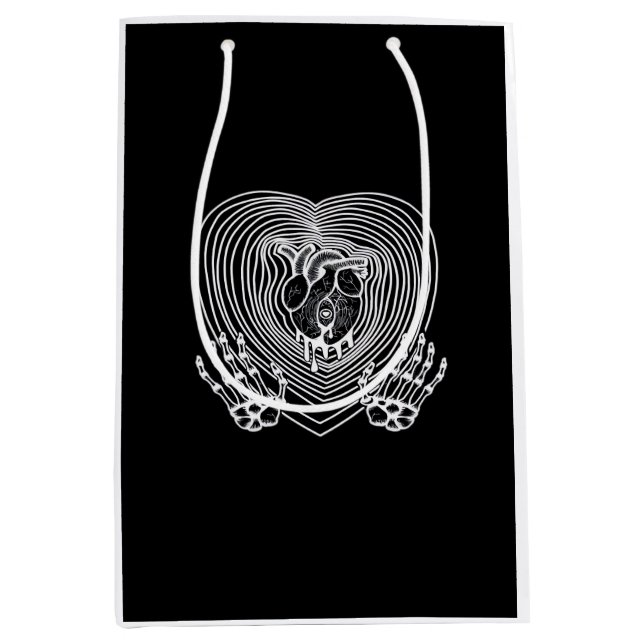 Sac Cadeau Moyen Coeur Pleurant En Blanc - Skeleton Coeurs Mains (Devant)