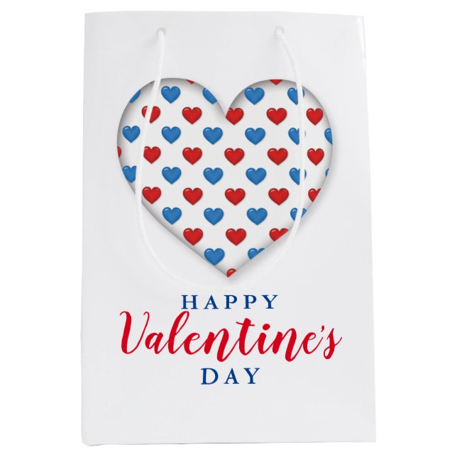 Sac Cadeau Moyen Coeur rouge et bleu (Devant)