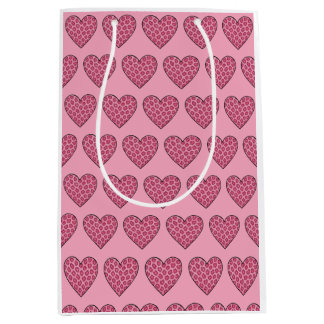 Sac Cadeau Moyen Cœurs à motif de guépard rose