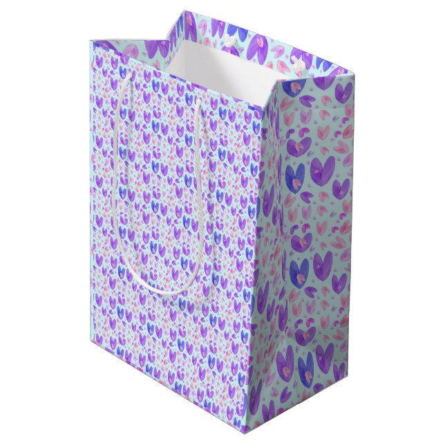 Sac Cadeau Moyen Coeurs aquarelle (Dos Angle)