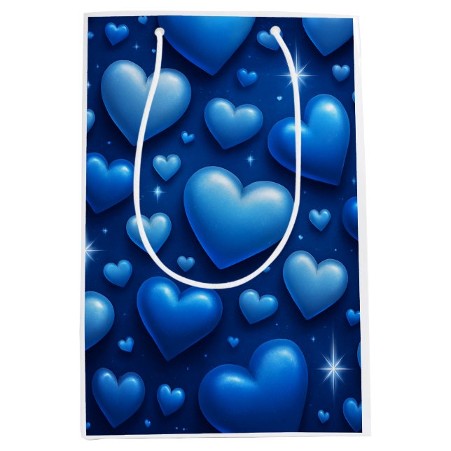 Sac Cadeau Moyen Coeurs bleus avec Motif étoiles (Devant)