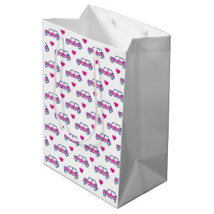 Sac Cadeau Moyen Coeurs britanniques de Mini Cooper - bleu et rose