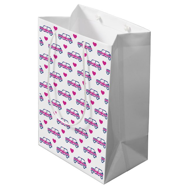 Sac Cadeau Moyen Coeurs britanniques de Mini Cooper - bleu et rose (Dos Angle)