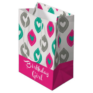 Sac Cadeau Moyen Coeurs colorés Motif Anniversaire Fille