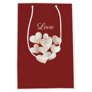 Sac Cadeau Moyen Cœurs d'amour à la crème rouge rose