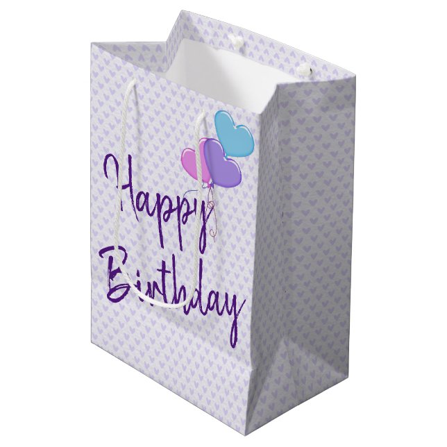 Sac Cadeau Moyen Coeurs d'anniversaire (Devant Angle)