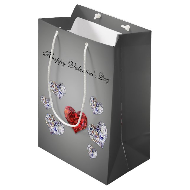 Sac Cadeau Moyen Coeurs de diamants précieux et élégants (Devant Angle)