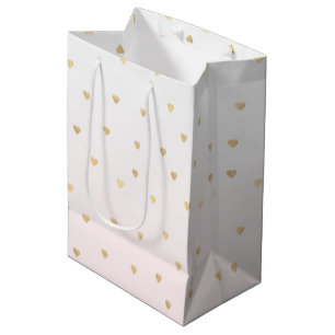 Sac Cadeau Moyen Cœurs Dorés Blush Rose Ombré