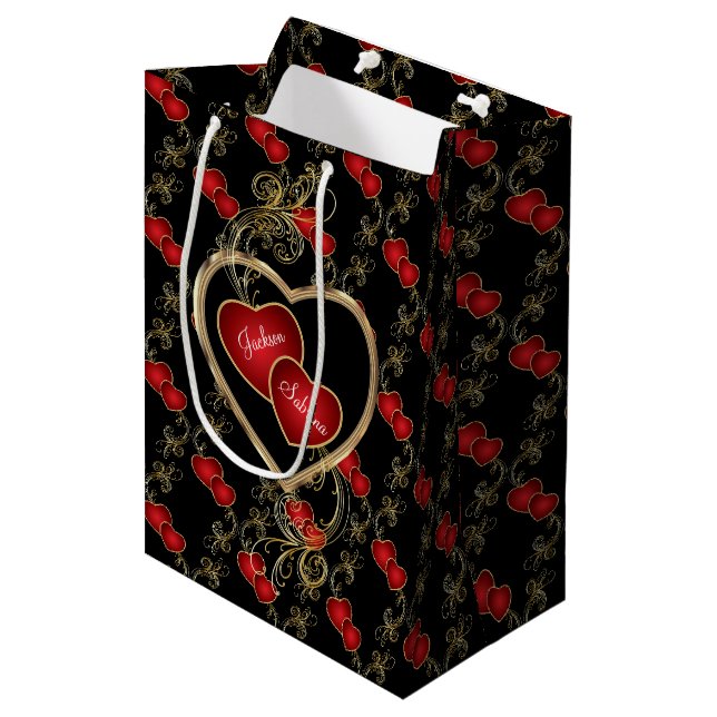 Sac Cadeau Moyen Coeurs élégants d'amour - Valentine (Devant Angle)