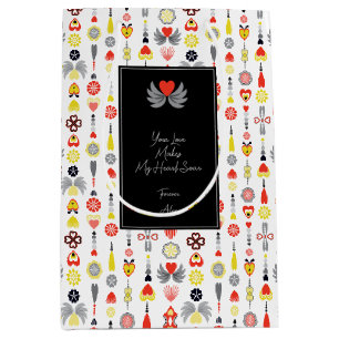 Sac Cadeau Moyen Coeurs et Fleurs Rouge et Noir Cute Minimaliste