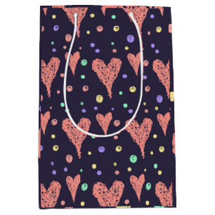 Sac Cadeau Moyen Coeurs motifs Fille colorée Moderne Cute