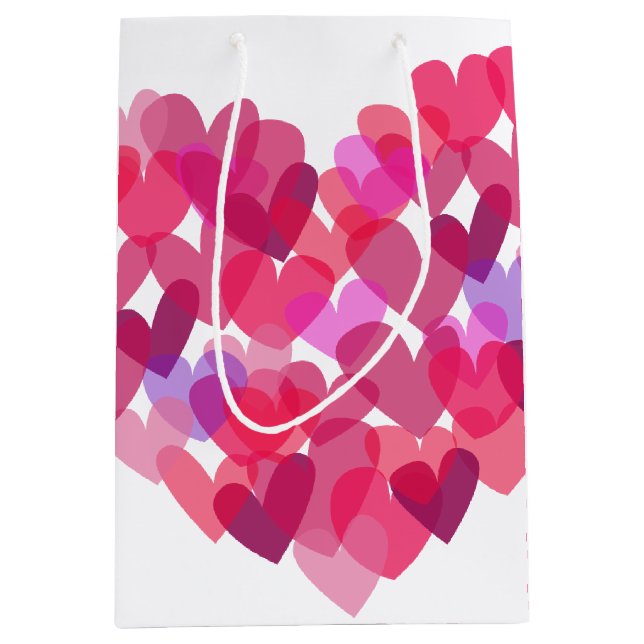 Sac Cadeau Moyen Coeurs roses (Devant)