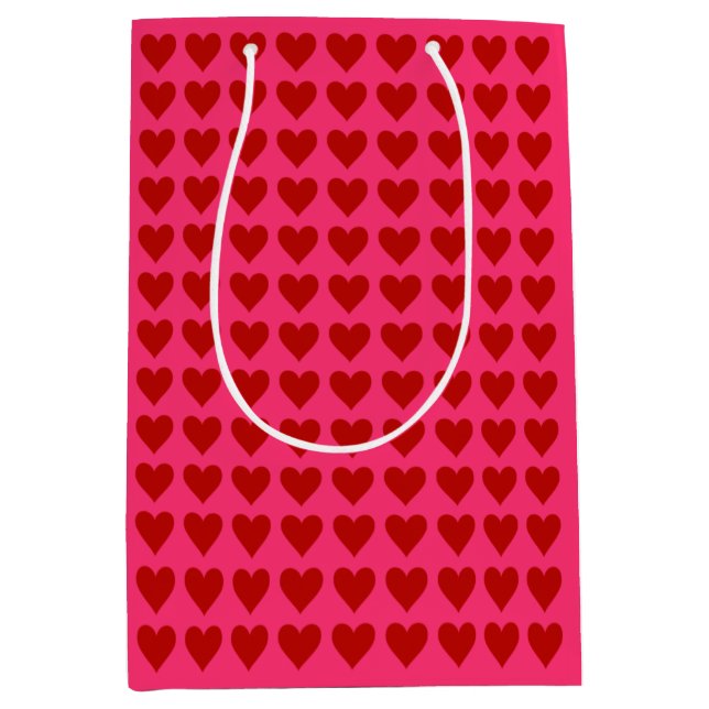 Sac Cadeau Moyen Coeurs rouges en rose (Devant)