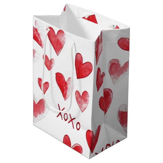 Sac Cadeau Moyen Coeurs rouges XOXO Love (Devant Angle)