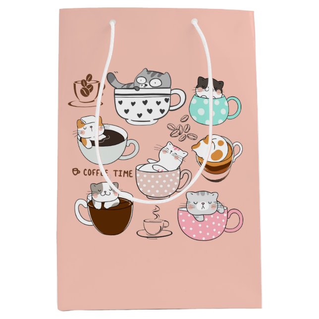 Sac Cadeau Moyen Coffee Cats Drôle (Devant)