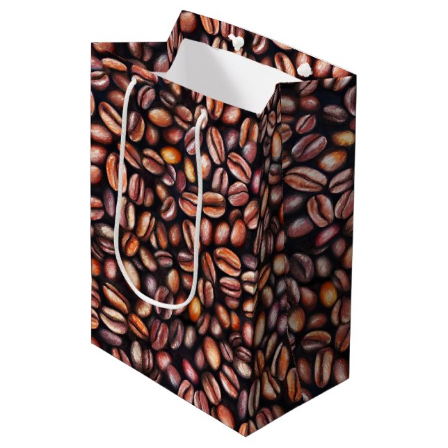Sac Cadeau Moyen Coffee Haricots crayon Motif Rustique Brown (Devant Angle)