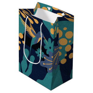 Sac Cadeau Moyen Colibri d'or vintage, bleu et turquoise