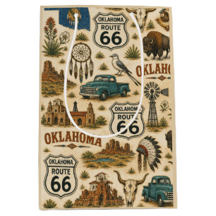 Sac Cadeau Moyen Collage Western Vintage Route 66 Oklahoma
