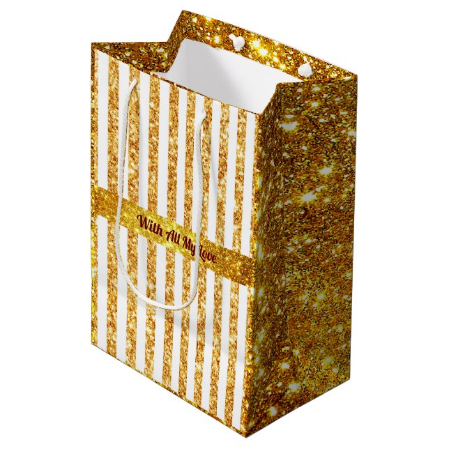 Sac Cadeau Moyen Collection Boho Stripes Parties scintillant Verte  (Devant Angle)