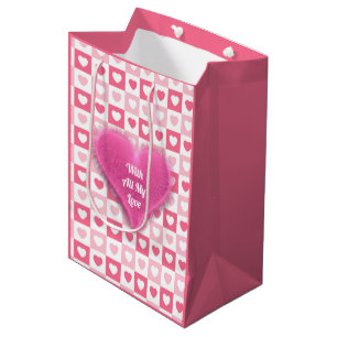 Sac Cadeau Moyen Collection d'amour du coeur rose moderne