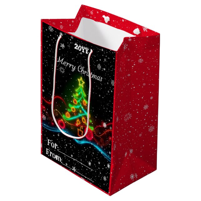 Sac Cadeau Moyen Collection de Noël moderne Neon (Devant Angle)