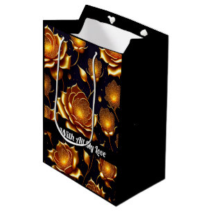 Sac Cadeau Moyen Collection de Roses de luxe moderne Big Gold