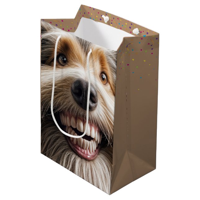 Sac Cadeau Moyen Collie à poils avec un sourire aux dents (Devant Angle)