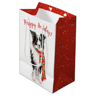 Sac Cadeau Moyen Collie De La Frontière De Noël Dans Les Flammes De