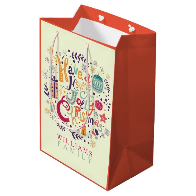 Sac Cadeau Moyen Coloré Avoir Un Noël Holly Jolly (Dos Angle)
