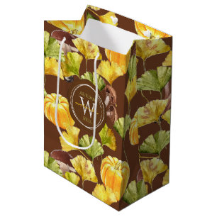 Sac Cadeau Moyen Coloré Cosy Automne Aquarelle Motif Monogramme
