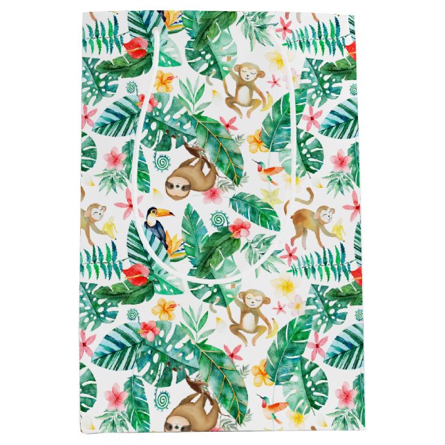 Sac Cadeau Moyen Colorful Tropical Jungle Animaux Motif (Devant)
