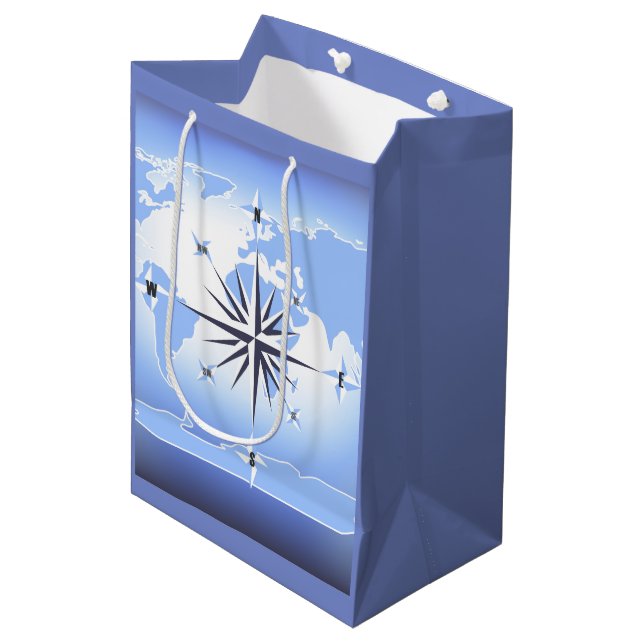 Sac Cadeau Moyen Compass Rose Voile Ocean Blue Med Cadeau (Devant Angle)