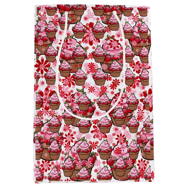 Sac Cadeau Moyen Conception de Cupcake Kawaii – Illustration de Des (Devant)