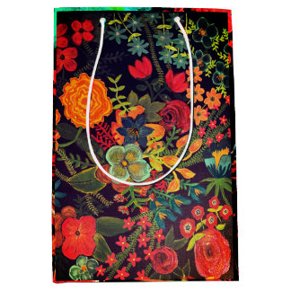 Sac Cadeau Moyen Conception florale de peinture acrylique Boho