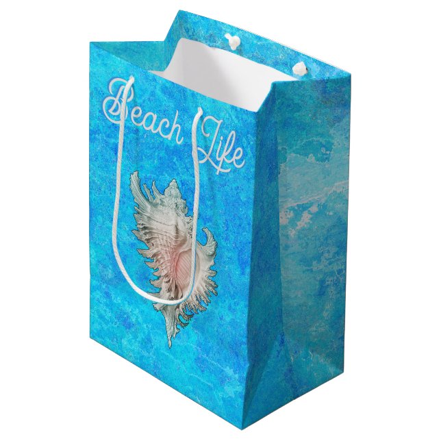 Sac Cadeau Moyen Conch Shell "Beach Life" (Devant Angle)
