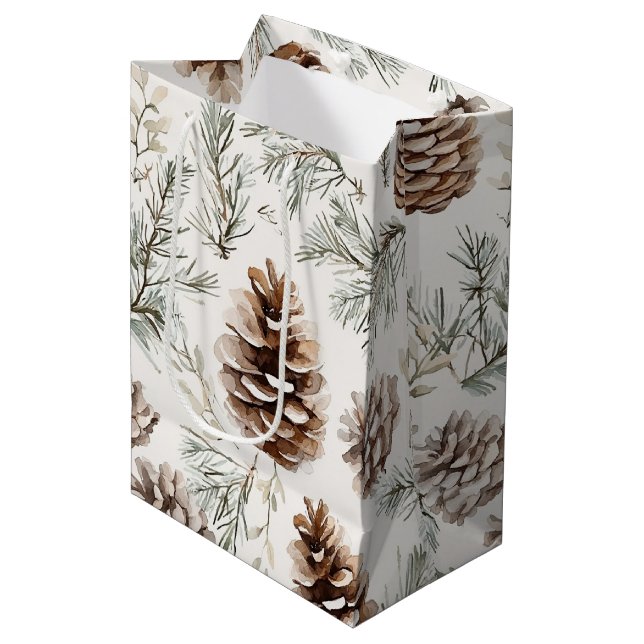Sac Cadeau Moyen Cones de pin de Noël (Devant Angle)