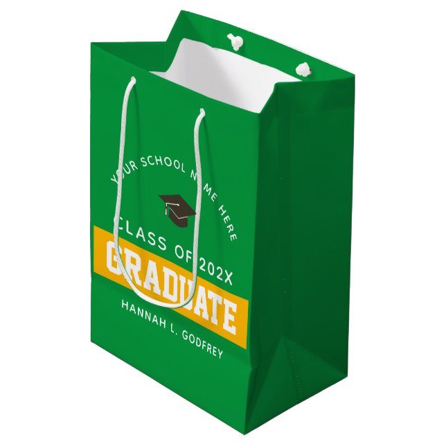 Sac Cadeau Moyen Congrats d'études Green et Gold sur mesure (Devant Angle)