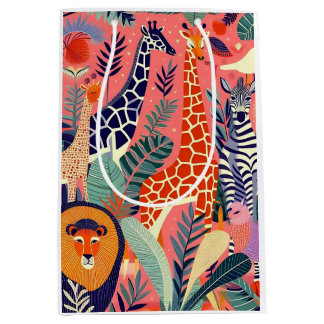 Sac Cadeau Moyen Contemporary exotic animals and birds 1 pink