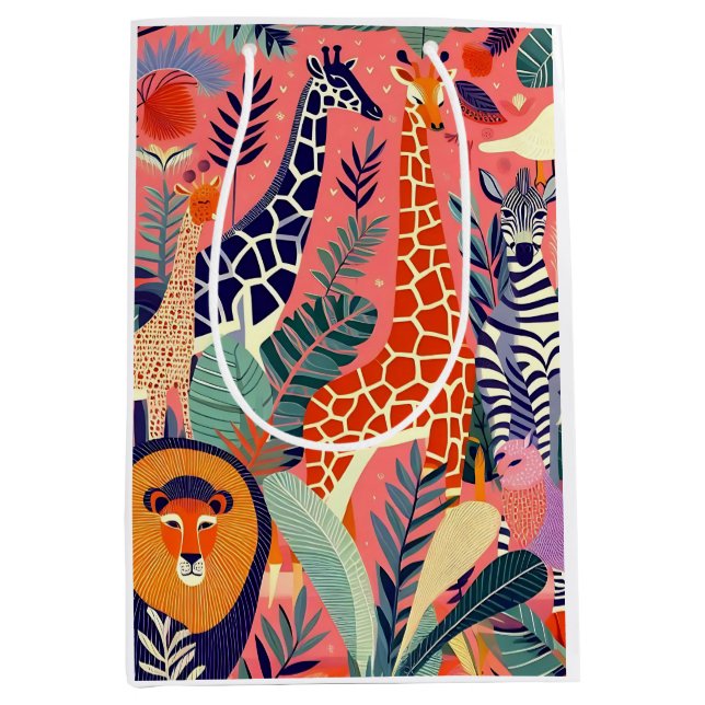 Sac Cadeau Moyen Contemporary exotic animals and birds 1 pink (Devant)