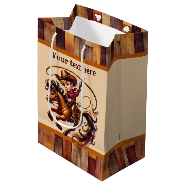 Sac Cadeau Moyen Cool cowboy garçons fête d'anniversaire personnali (Devant Angle)