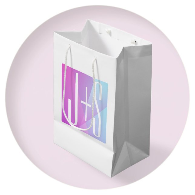 Sac Cadeau Moyen Cool Géométrique rose et pourpre | Initiales de co (Créateur téléchargé)