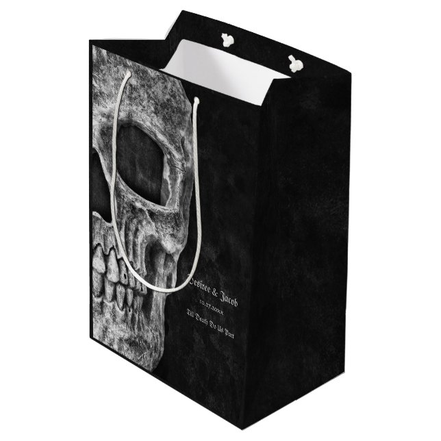 Sac Cadeau Moyen Cool Gothique Moitié Crâne Noir et Blanc Grunge (Dos Angle)