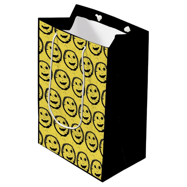 Sac Cadeau Moyen Cool Sardé Joyeux visage souriant motif jaune (Devant Angle)