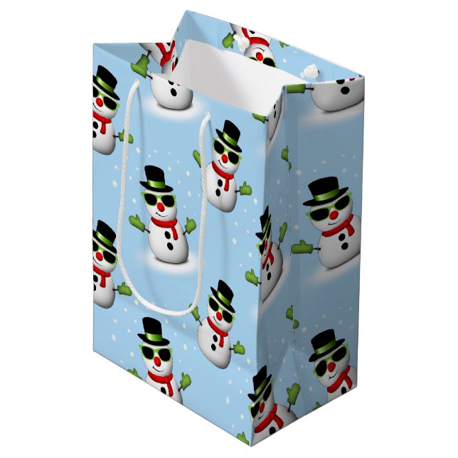Sac Cadeau Moyen Cool Snowman Noël motif bleu hiver (Devant Angle)