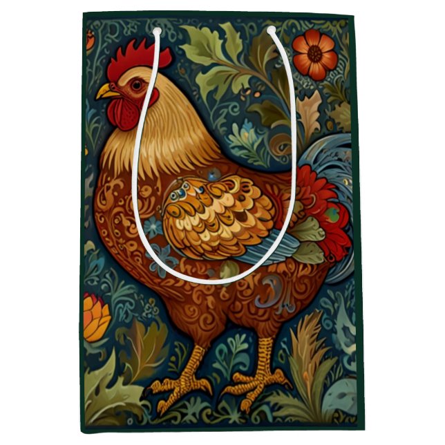 Sac Cadeau Moyen Coq rétro chic poulet de campagne (Devant)